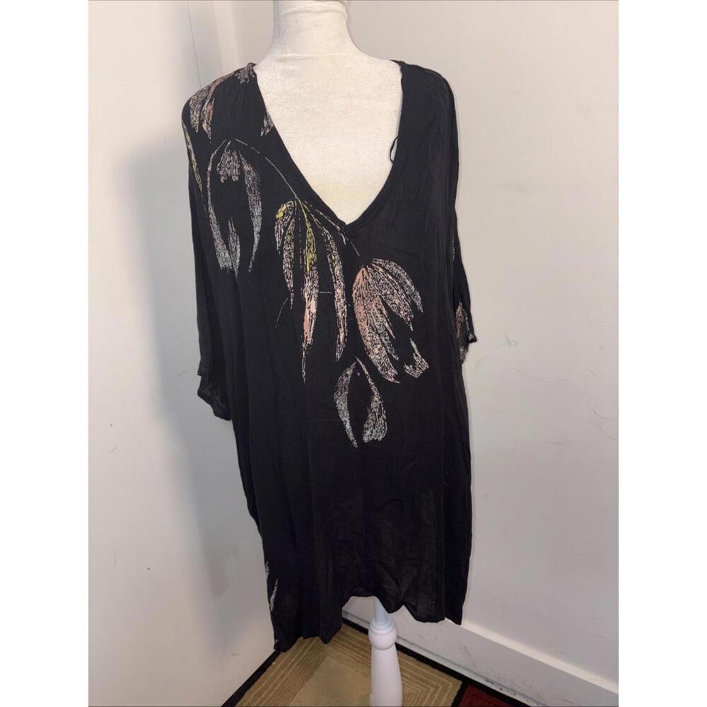 O'NEILL Black Pink Floral Chiffon Cover Up TUNIC TOP SS V Caftan XS/S New NWOT
